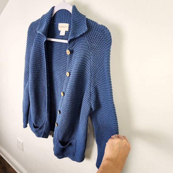 Monteraey Bay Light Blue Coastal Chunky Knit Beachy Cotton Sweater Size Medium - Picture 4 of 11